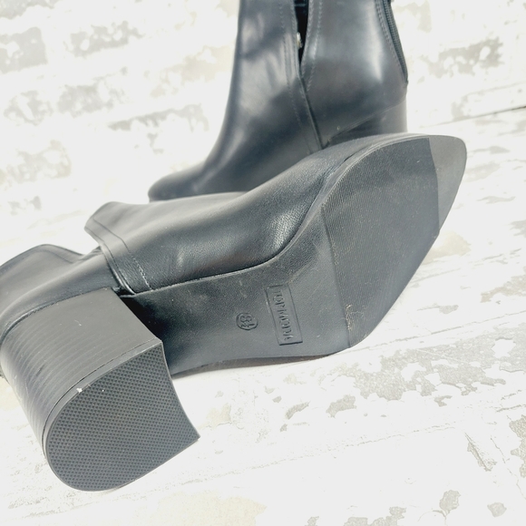 NEW TOP Moda Black Leather Block Heel Side Notch Ankle Boots X99 - Picture 8 of 10